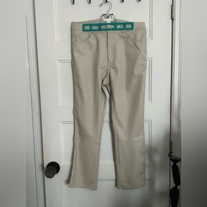 Beige leather Straight-Leg Pants
